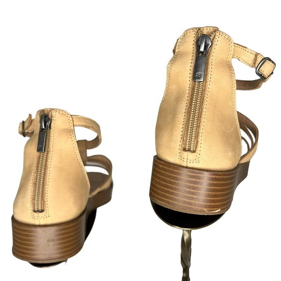 Lucky Brand Women’s “Ellian” Tan Leather Wedge  Sandals with Zippered Heel 8.5 - Picture 4 of 9